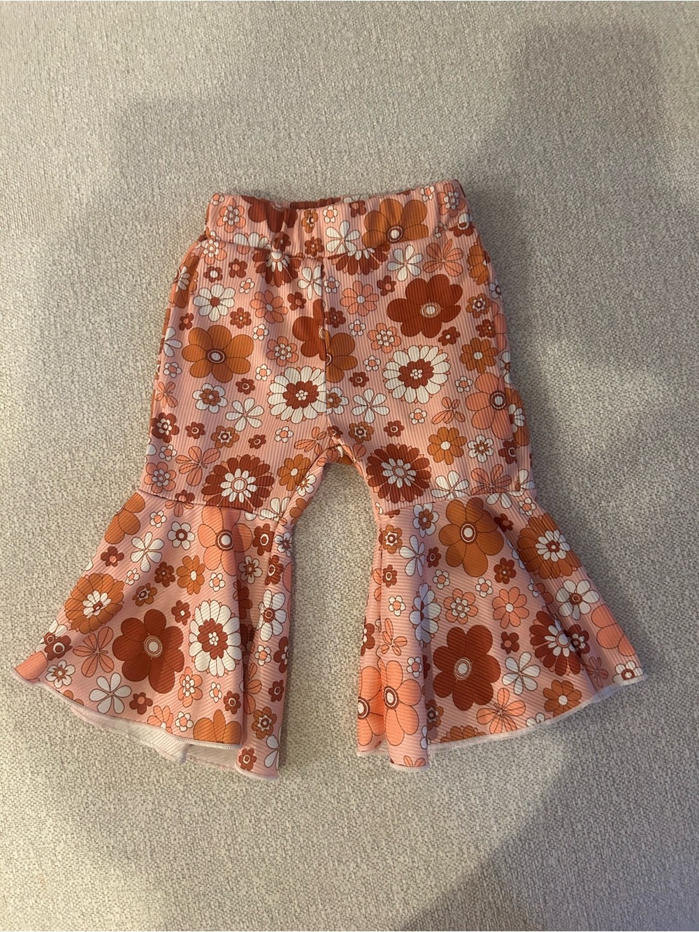 Kids Floral Ruffle Bell-Bottom Pants - Orange Floral